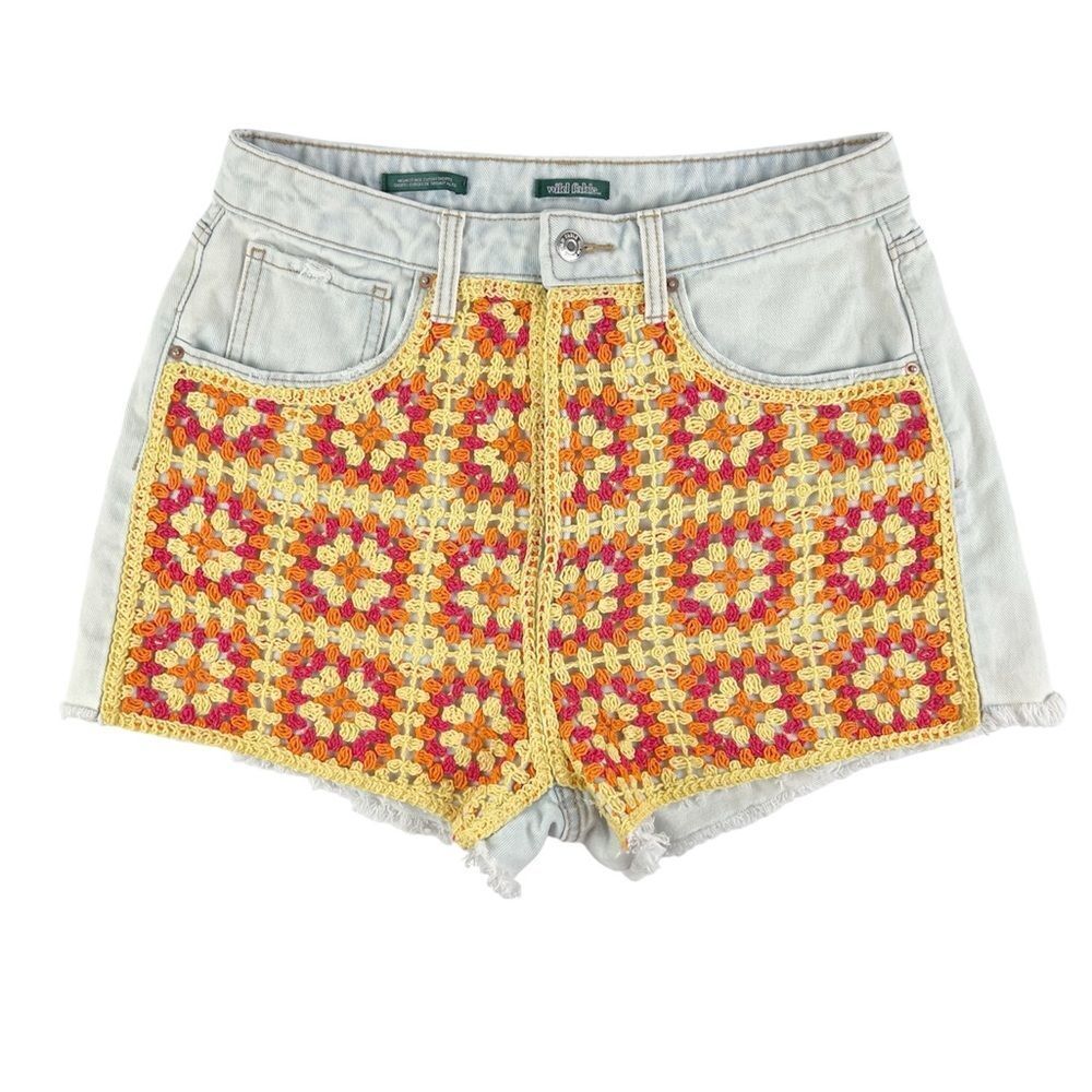 Wild Fable Highest Rise Cutoff Jean Shorts Yellow Orange Crochet Size 8
